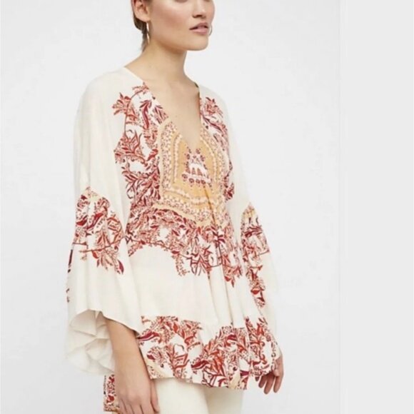 Free People Boho Sunset Tunic Rayon Flowy Top XS - Picture 1 of 9